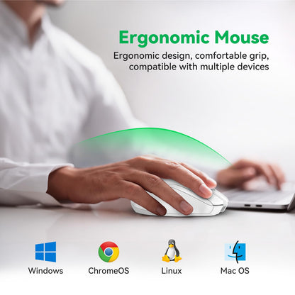 TechRise Bluetooth Mouse (BT5.0/3.0 & 2.4G) Rechargeable Wireless Mouse 2.4GHz with USB A Receiver, 4800 DPI Optical Tracking, 6 Adjustable DPI, Quiet Clicks, 6 Buttons, Wide Compatibility - White