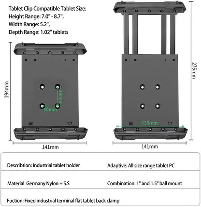 Strg Industrial Tablet Mount for 7.0" - 8.7" iPads/Tablets, Heavy Duty Tablet Mount Compatible with RAM Mount 1" and 1.5" Round Ball Mounts (Not Included Ball Mount)