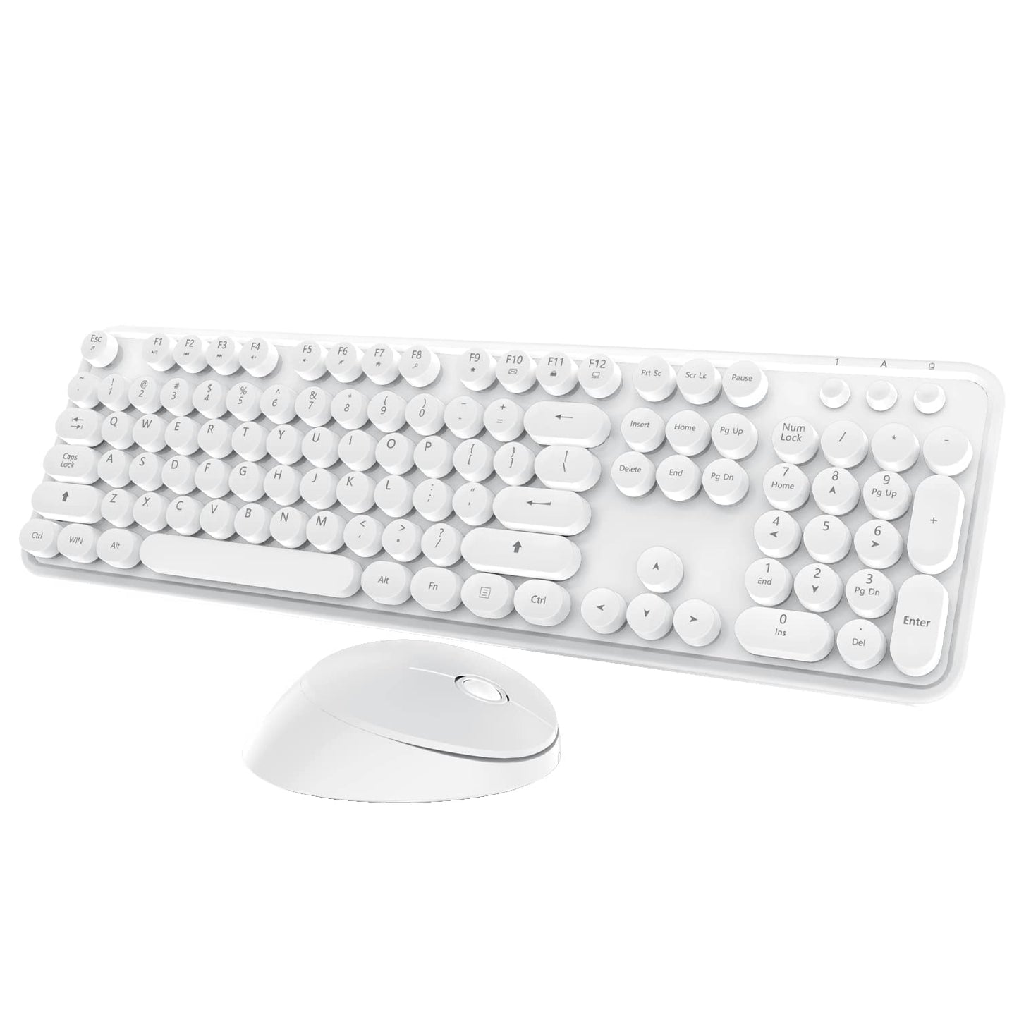 Wireless Keyboard Mouse Combo,104 Keys Cute Colorful Typewriter White