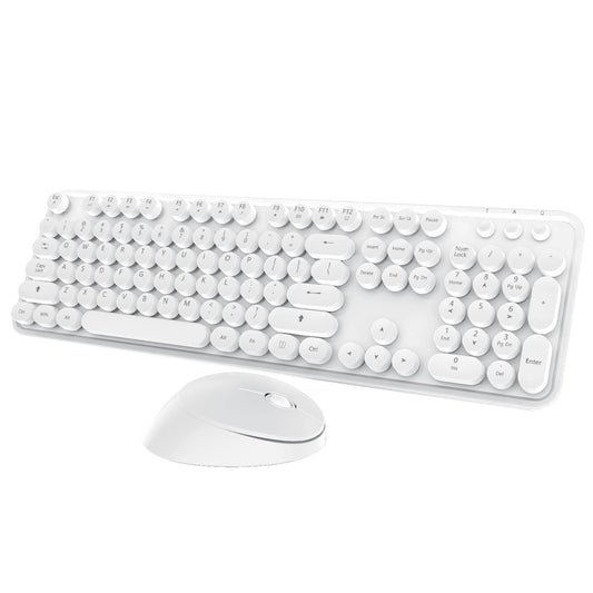 Wireless Keyboard Mouse Combo,104 Keys Cute Colorful Typewriter White