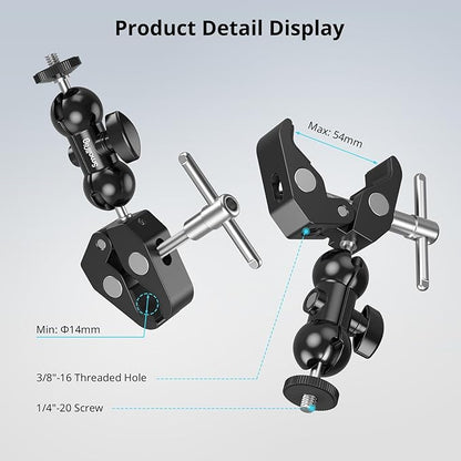 SMALLRIG Super Camera Clamp Mount 2-Pack, Double Ball Head Magic Arm Adapter, Fence/Desk/Tripod Mount for Monitor/Light/Camera, for Insta360, for Gopro, for Osmo Pocket 3, 5321