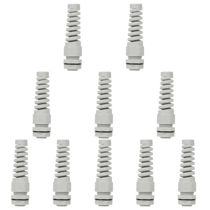 LeMotech 10Pcs NPT 3/8" IP68 Waterproof Cable Gland Flex Spiral Strain Relief Grey Nylon Joint with Gaskets for 5-10mm Wire Thread