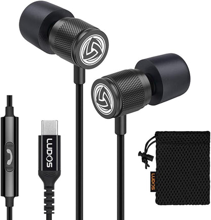 LUDOS Ultra USB C Headphones for iPhone 16 15 Pro Max Plus iPad Pro, 5 Years Warranty, Magnetic USB-C Earbuds for Samsung Galaxy S24 S23 Ultra S22 S21 FE S20 A55 A54 A53, USB Type C Earphones - Black