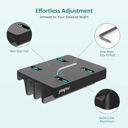 Vertical Laptop Stand - SPACEMax Adjustable GRIPLock Anti-Tip Silicone 4 Slots Aluminum Desktop Holder - Double Dock Stand - 2 Phone Slots Fits Up to 17.3” Laptops, Tablets, Phones - Black