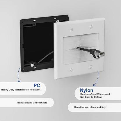 iwillink 2 Gang Brush Wall Plate with Mounting Bracket, Pass Through Wire Hider for Cable Management, Ethernet Cables, HDMI Cables and Home Theater Systems, 2 Pack