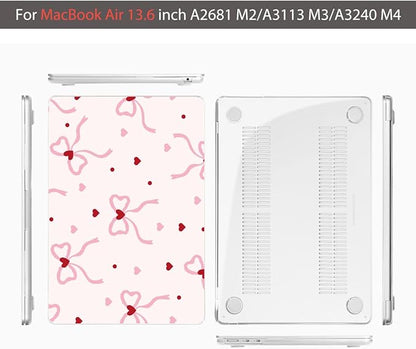 Teryeefi Compatible with MacBook Air 13 inch Case 2025-2022 M4 A3240 M3 A3113 M2 A2681, Plastic Garden Flowers Hard Shell&Keyboard Cover&Screen Film for MacBook Air 13.6 inch, Elegant Pink Bows A011