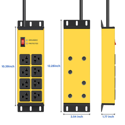 CCCEI 12 Gauge Heavy Duty Power Strip, 8 Ports, Yellow, 4FT.