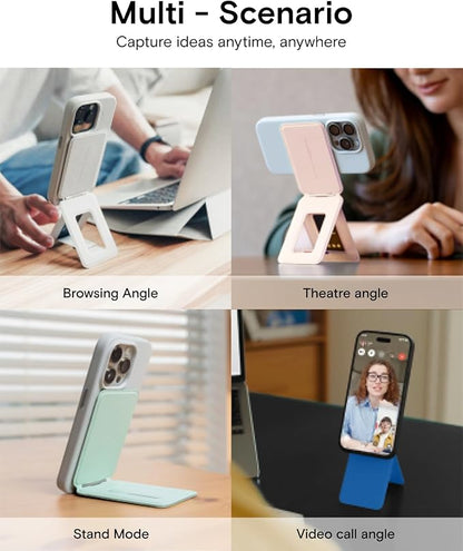 MOFT Phone Stand, Magnetic Phone Tripod Stand Stain-Resistant MOVAS Leather & Angle Adjustment & Strong Magnets Tripod for iPhone 16/15/14/13/12 (Included Metal Ring)-Sapphire