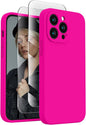 FireNova for iPhone 14 Pro Case, Silicone Upgraded [Camera Protection] Phone Case with [2 Screen Protectors], Soft Anti-Scratch Microfiber Lining Inside, 6.1 inch,Hot Pink