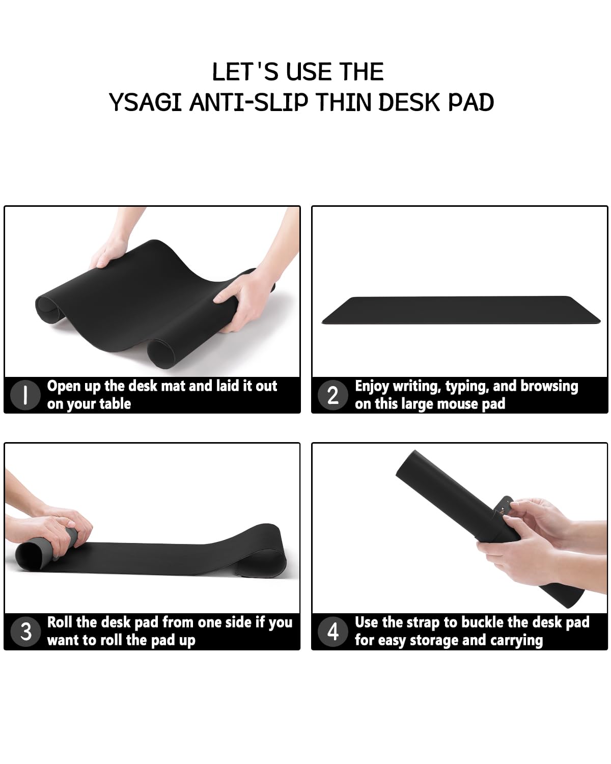YSAGi Non-Slip Leather Desk Pad, Waterproof Laptop Computer Desk Keyboard Mat, Table Protector Blotter Mat, Large Mouse Pad for Office/Work/Home/Decor(Black, 31.5" x 15.7")