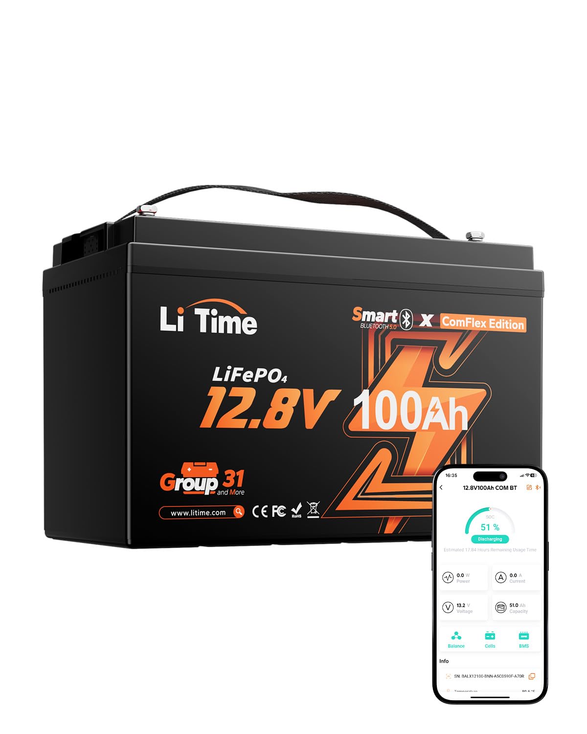 Litime 12V 100Ah LiFePO4 Battery, Compatible with Victron System for RV