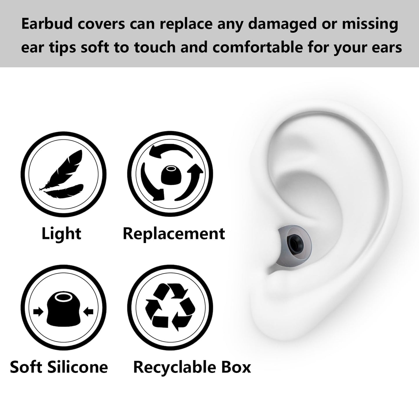 MMYQXI Silicone Replacement Earbud Tips Earbud Covers Ear Tips Fit for in-Ear Headphones (Inner Hole 3.8mm -5.1mm) Earbud Replacement Tips 9 Pairs