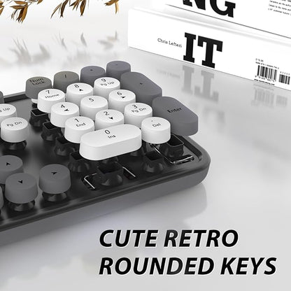 Wireless Keyboard and Mouse, KOOTOP Cute Keyboard and Mouse, 2.4G Wireless Keyboard with Retro Round Keycap for PC, Mac, Laptop,Tablet,Computer Windows (Grey)