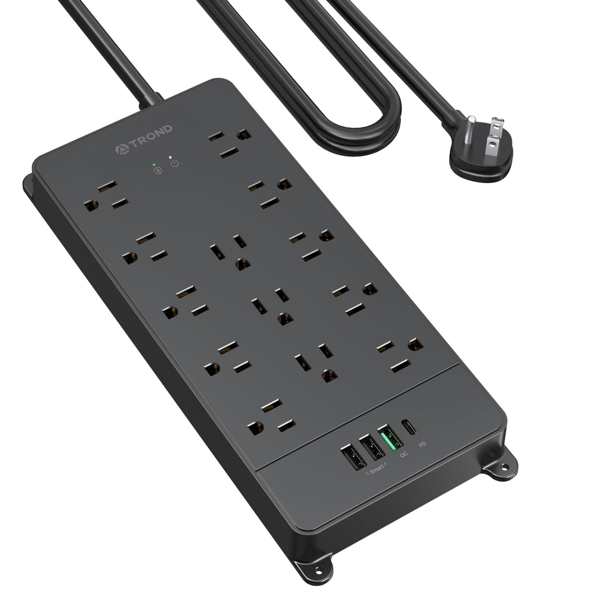TROND Power Strip Surge Protector 10ft Cord, 4000J, 4 USB, ETL Listed,Black