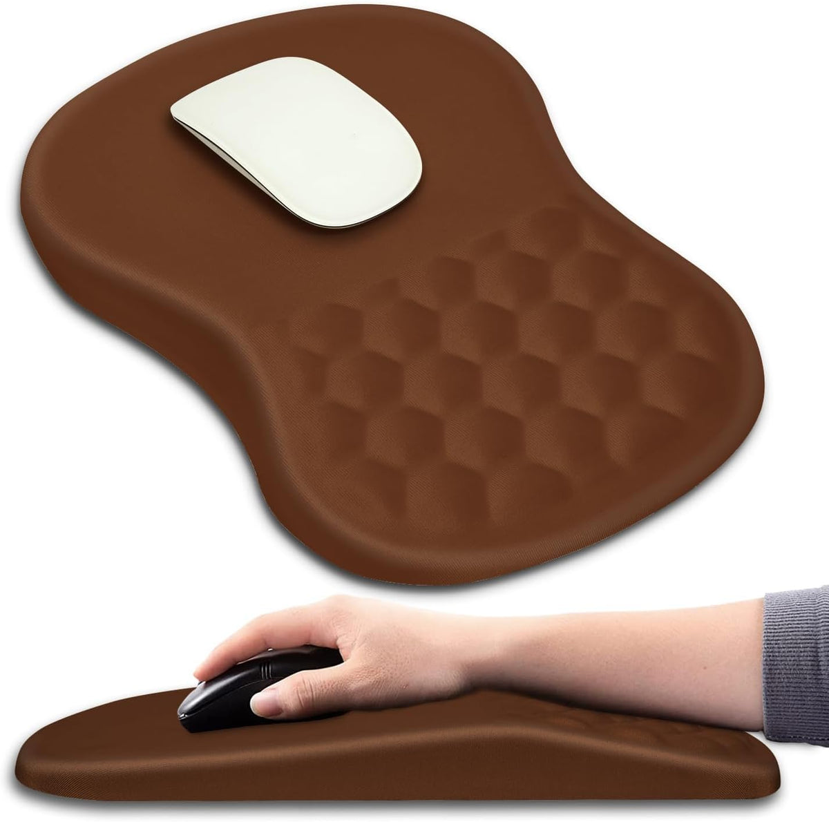 Hokafenle Ergonomic Mouse Pad Wrist Support with Massage Design, Wrist Rest Pain Relief Mousepad with Memory Foam&Non-Slip PU Base, Mouse Pads for Wireless Mouse & Desk (12x8 inch,Olive Green)