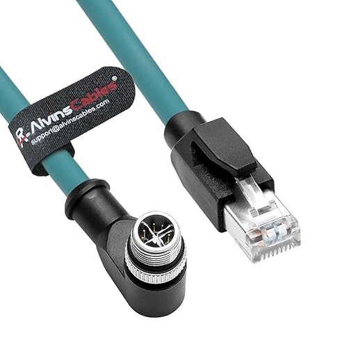 Alvin's Cables M12 X-Code 8 Pin Male to RJ45 Ethernet Cable for Cognex Keyence Camera, High-Flex Cat6a Cable for Industrial Automation, Fieldbus Module, Robotics, Right Angle 65.6ft/20m Green