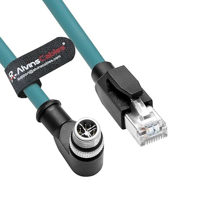 Alvin's Cables M12 X-Code 8 Pin Male to RJ45 Ethernet Cable for Cognex Keyence Camera, High-Flex Cat6a Cable for Industrial Automation, Fieldbus Module, Robotics, Right Angle 65.6ft/20m Green