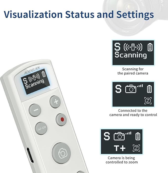 Camera Rechargeable Shutter Release for Sony, AODELAN Wireless Remote Control Zoom Focus Record Compatible with Sony ZV-E10,ZV-1F,ZV-1,A6400,A6700,A7C,A7III,A9,A9 II,DSC-RX0 II,Replace RMT-P1BT(White)