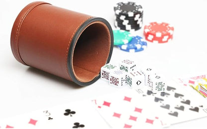 Leatherette Dice Cup with Poker Dice, Felt Lining Quiet Shaker for Playing Yahtzee/Farkle/Liars Dice,
