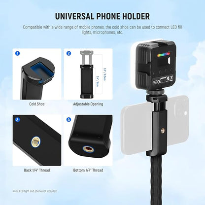 Neewer Action Camera Mount Kit with Super Clamp, Soft Tube, Adapter, Phone Holder for Flat/Round Surfaces, Compatible with GoPro, Insta360, DJI Action Camera, Smartphone