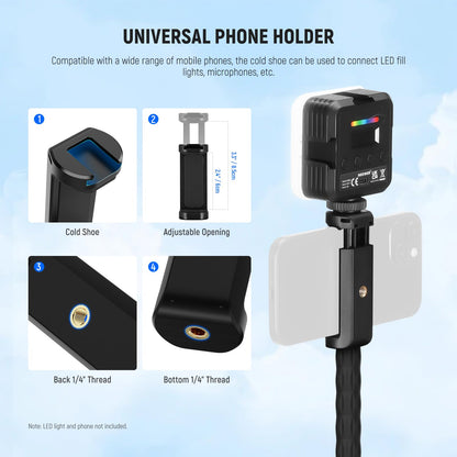 NEEWER Action Camera Mount Kit with Super Clamp, Soft Tube, Action Camera Adapter, Adjustable Holder for Flat/Round Surfaces, Compatible with GoPro Insta360 DJI Smartphone GP-26