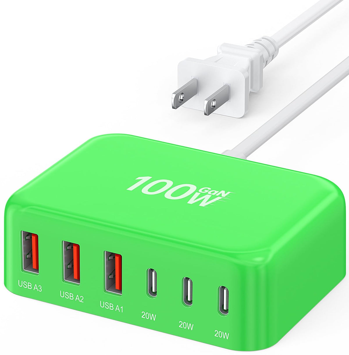 USB Fast Charger Block 50% Smaller 100W Max 6-Port GaN USB Charging Station
