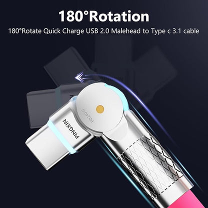 USB C to USB C Cable 10ft 240W 2-Pack USB 2.0, Type C Charging Cable for iPhone 15, Samsung Galaxy S23, MacBook Pro 2020, iPad Pro, iPad Air 4, Pixel and More. Black+Pink