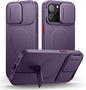 SURITCH for iPhone 15 Pro Max Case with Magnetic Camera Slide Cover and Adjustable Kickstand, Compatible with MagSafe, Shockproof Bumper Case Slim Protective Cover 6.7 Inch, Dark Purple