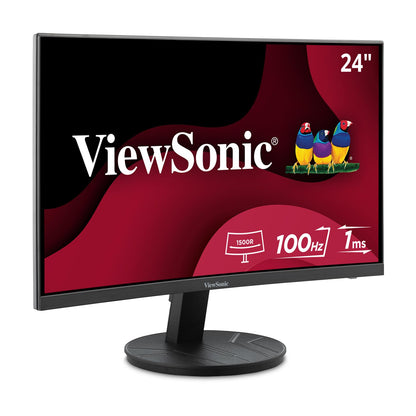 ViewSonic VA2416C 24 Inch 1080p Curved Monitor, Frameless Design with Variable Refresh Rate for Home Entertainment, HDMI, and DisplayPort Inputs