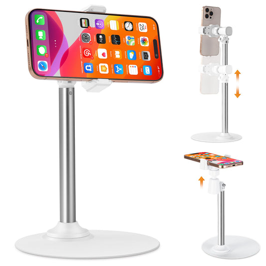 Xiaoshuang Phone Stand for Recording Videos, Adjustable Phone Holder for Desk, 16cm Diameter Metal Base, 360° Rotating Overhead Mount for Live Streaming, TikTok, YouTube, Height Adjustable to 35cm