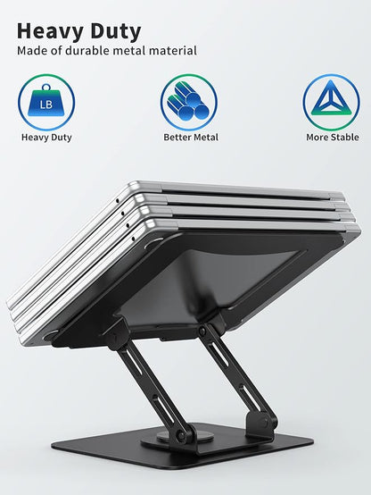 SOUNDANCE Laptop Stand with 360° Rotating Base, Ergonomic Computer Riser for Desk, Adjutable Height Muti-Angle, Foldable Laptop Mount, Stable Metal Holder Support 10-15.6" Notebook PC, Black