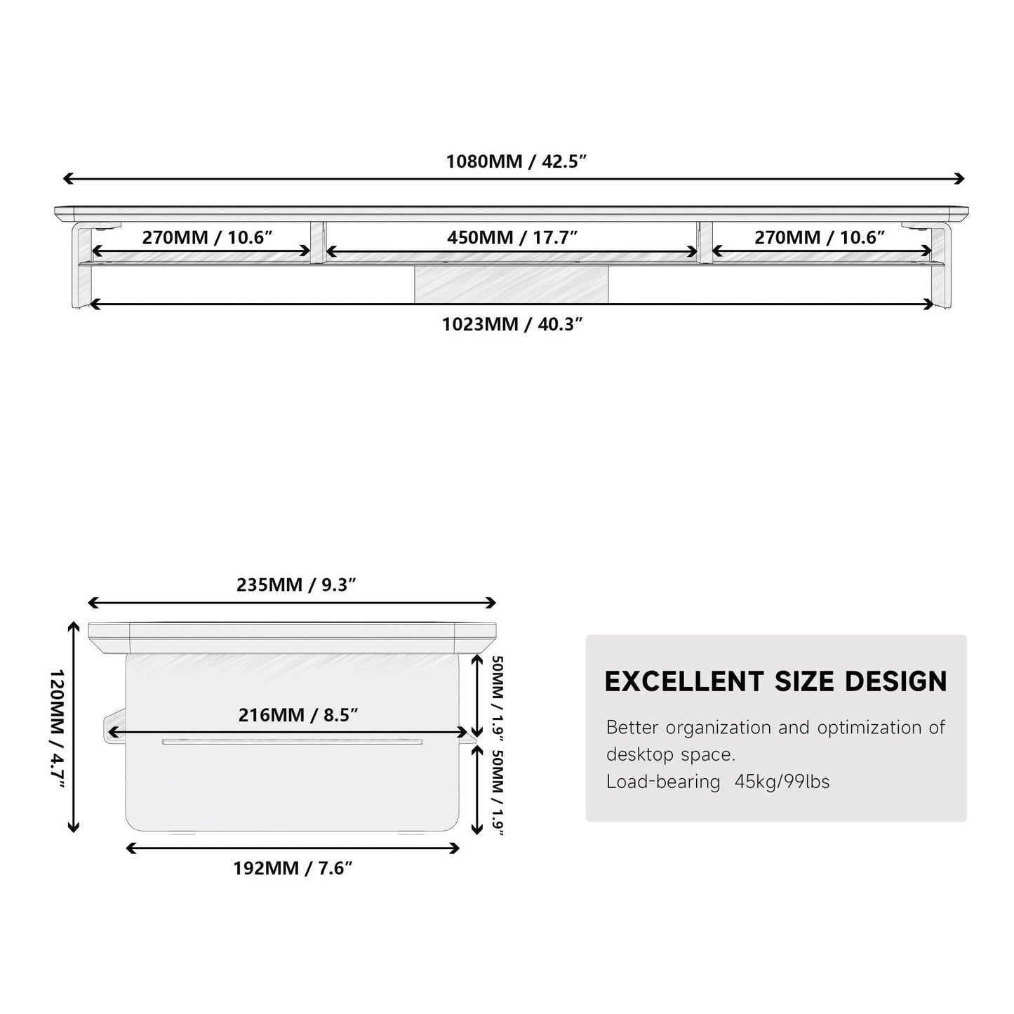 Fenge 42.5" Dual Monitor Stand with Clear Acrylic Legs, Black