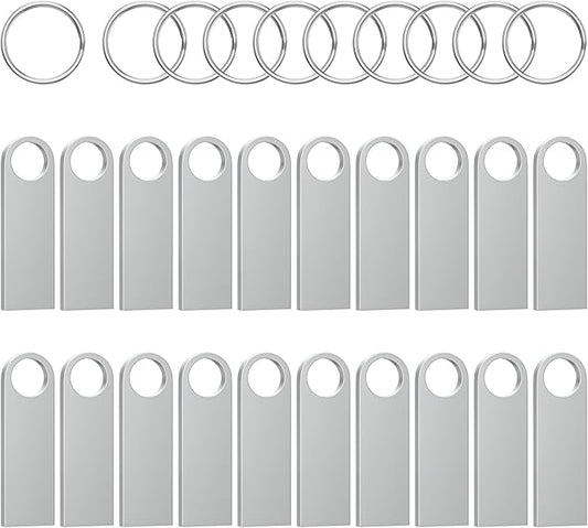ABLAZE 2GB Flash Drive 20 Pack, Metal USB 2.0 Thumb Drives with Keychains USB Sticks Pendrives (Sliver)