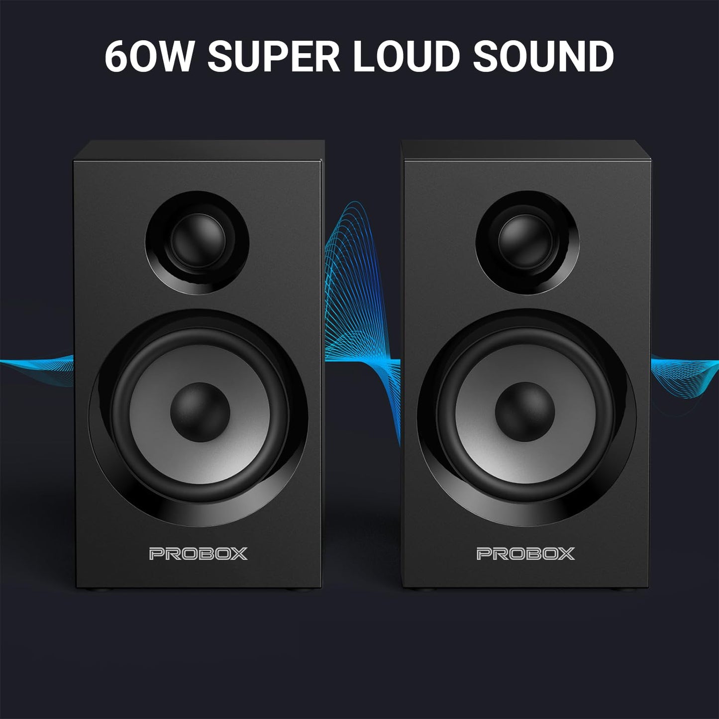 Probox Powered Bookshelf Speakers HiFi Computer Gaming Monitors with Bluetooth 5.3 & 24-Bit USB DAC Stereo Speaker PC Speakers 3.5" Woofer,1" Silk Dome Tweeter, Adjustable Bass/Treble BT16-Black