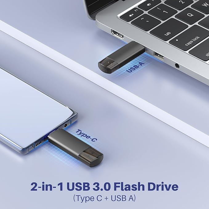 256GB USB C Flash Drive Dual USB 3.0 Flash Drive Type C + USB A Portable Type-C Flash Drive 2-in-1 USB-C Thumb Drive for Smartphone Tablet Computer Mac iPhone 16/17 Black