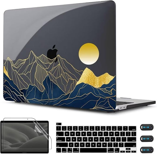 CISSOOK Compatible with MacBook Pro 13 inch Case M2 2025-2020 Release A2338 M2 M1 A2251 A2289, Plastic Hard Shell & Keyboard Cover for Pro 13 inch M2 with Touch Bar, Mountain & Raised Sun