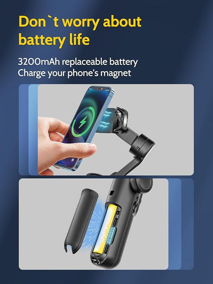 Professional Gimbal Stabilizer for Smartphone,RGB Magnetic Refill Light,OLED Display LED Light,face Tracking,Gesture Control,Professional 3-axis stabilizer for Android &iPhone, AOCHUAN XPRO KIT Black