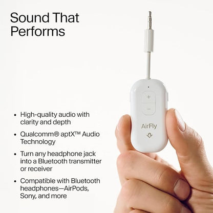 AirFly Pro 2 – Bluetooth Adapter for Airplane, Pair 2 AirPods or Wireless Headphones – 3.5mm AUX Bluetooth Transmitter and Receiver for Cars, Boats, Treadmills, TVs & More – Airplane Travel Essentials
