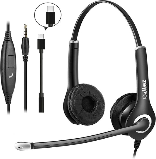 Callez Computer Headset, 3.5mm Cell Phone Headset with Mic Noise Cancelling