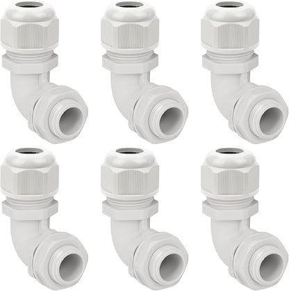 LeMotech M20 Cable Gland, 90 Degree Adjustable 9-14mm Strain Relief, Cord Connectors Nylon Joints with Gaskets, 6 Pcs, Grey