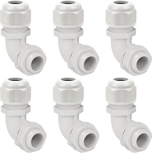 LeMotech M20 Cable Gland, 90 Degree Adjustable 9-14mm Strain Relief, Cord Connectors Nylon Joints with Gaskets, 6 Pcs, Grey