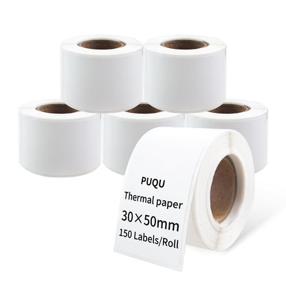 PUQU 30x50mm Direct Thermal Sticker Labels, Self-Adhesive All-Purpose Label Maker Tape, Compatible with AQ Series Label Printer, Refills Standard Laminated Office Labeling, 6 Rolls, 900 Labels