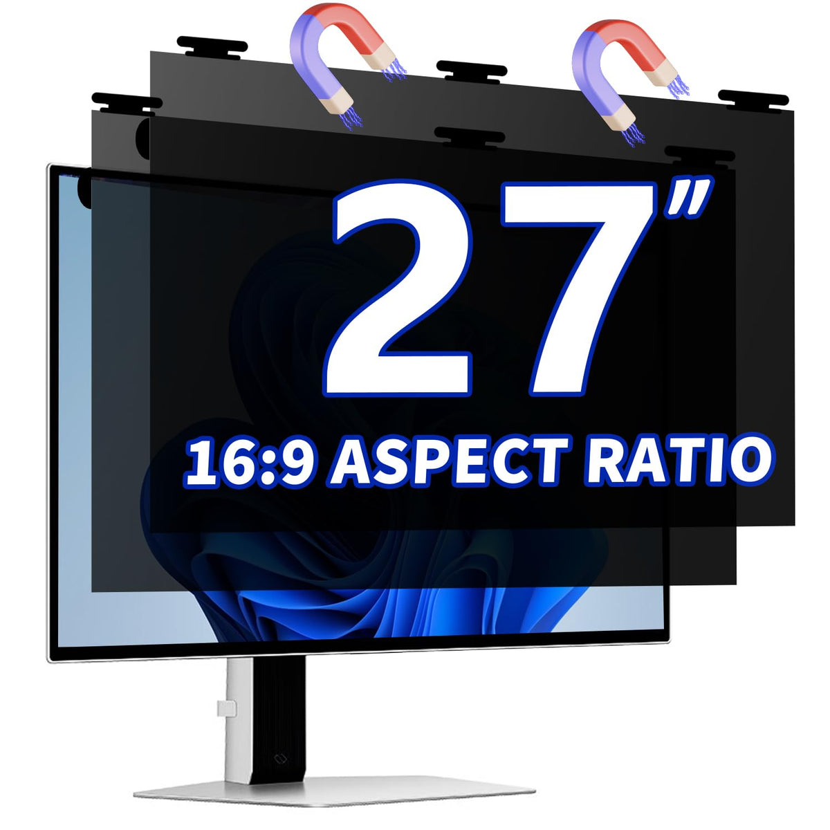 Phimoos [2 Pack] 27 Inch Magnetic Hanging Computer Privacy Screen for 16:9 Widescreen Monitor, Eye Protection Anti Glare Blue Light Filter, Removable Reusable 27in Anti Spy Security Protector Film