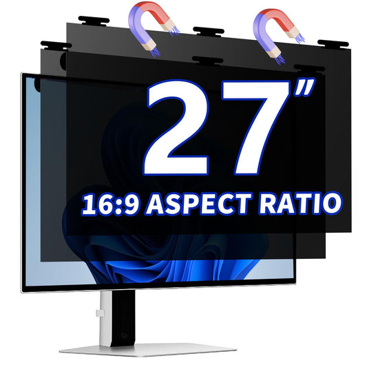 Phimoos [2 Pack] 27 Inch Magnetic Hanging Computer Privacy Screen for 16:9 Widescreen Monitor, Eye Protection Anti Glare Blue Light Filter, Removable Reusable 27in Anti Spy Security Protector Film