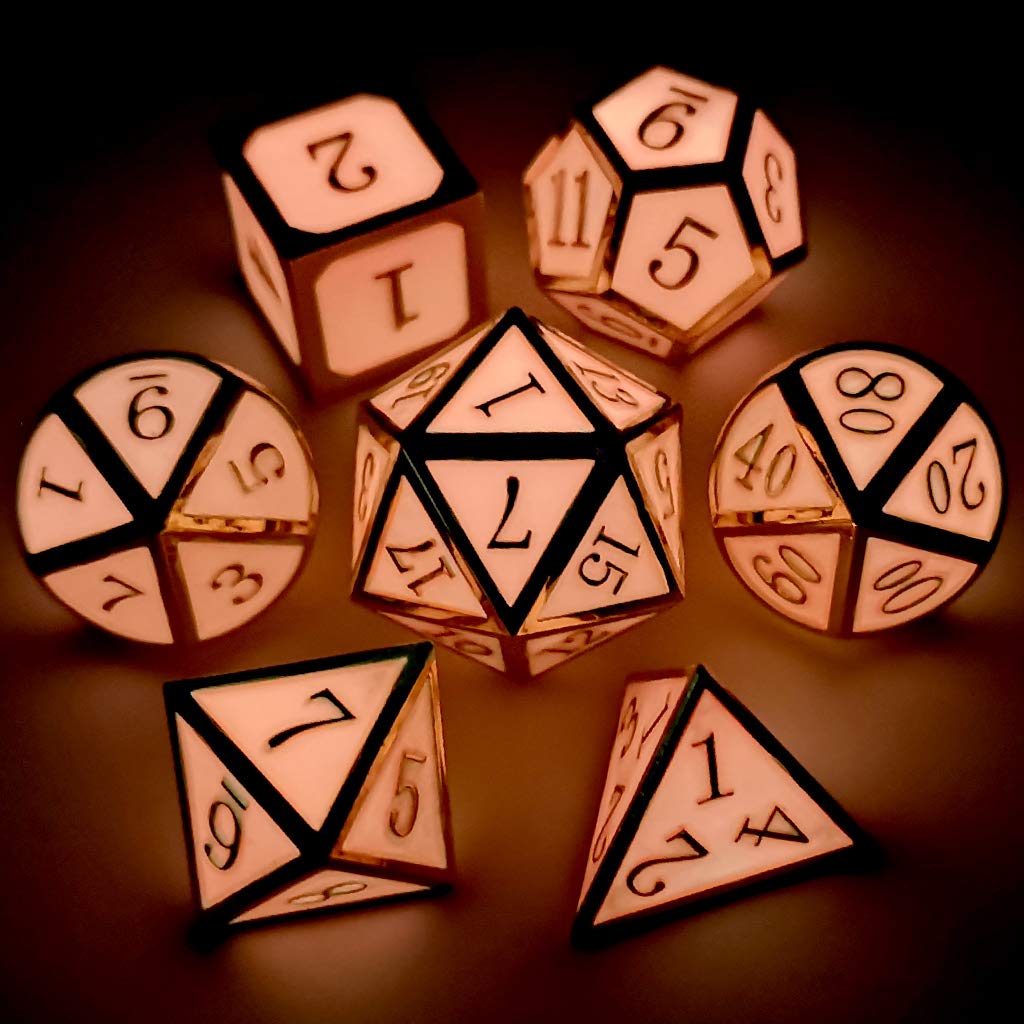 Haxtec Metal DND Dice Set, 7 Pcs Glow in the Dark Polyhedral Dice for RPG