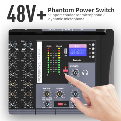 G‑MARK MR80S 8‑Channel Analog Audio Mixer, USB Bluetooth Mixing Console with 48V Phantom Power & Reverb Effect, Sound Board Controller for PC Recording, Stage DJ, Live Streaming & Studio