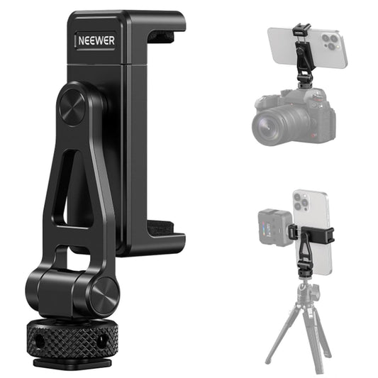 NEEWER Metal Phone Tripod Mount with Cold Shoe NATO Clamp Compatible with DJI RS5 RS4 RS3 Pro RS2 RSC2 Gimbal Stabilizer, 180° Tilt Phone Clip Holder Compatible with iPhone 15 Pro Camera Cage, GA010