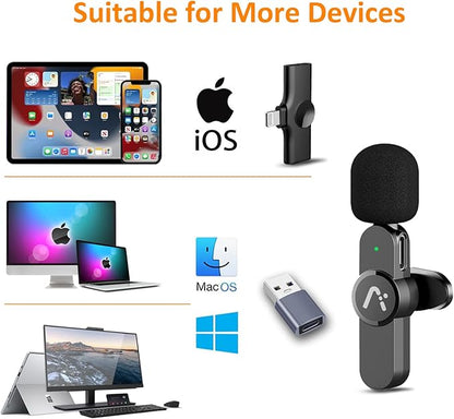 Wireless lavalire Microphone, Clip on Microphones, Hi-Fi Audio, Wireless Mic A3, for iPhone 7-14, Laptop, Zoom Meeting, Video Recording, tiktok