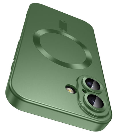 LEKEVO Magnetic for iPhone 16 Case [Compatible with MagSafe][Built-in Camera Lens Protector] Slim Soft Silicone Bumper Shockproof Metallic Luster Phone Case (Green)