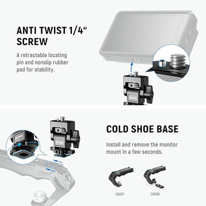 NEEWER Camera Monitor Mount with Cold Shoe (2 Pack), Anti Twist 1/4" Screw for 5" & 7" Field Monitor Compatible with Atomos Ninja V, 360° Swivel & 180° Tilt Damping, Compatible with SmallRig, MA006